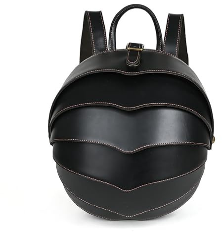 ELMAIN Persönlichkeit Rucksack Creative Crazy Horse Rindsleder Herrentasche Käfer Rucksack Trendy Cool Rucksack Schwarz - Groß