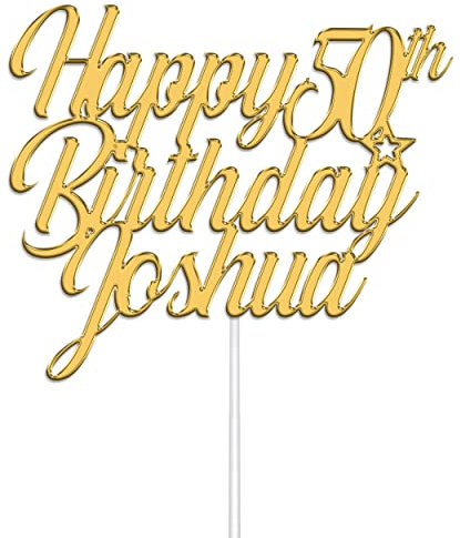 Personalised Happy Birthday Acrylic Cake Topper by KreateSquare | Custom Colour Any Name & Any Age Acrylic Cake Decoration | Acrylic Cake Topper - Gold