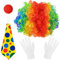 ZDQC 4 Stück Clown Kostüm Accessoire,Regenbogen Perücke Clown,Lockenperücke Clown,Kostümzubehör Clown,Clown Kostümzubehör,Clown Lockenperücke+Clownsnase+Bunte Krawatte+Handschuhe(Krawatte)