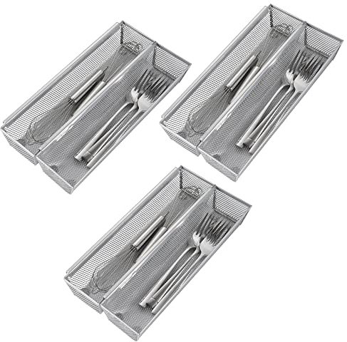 Faridabio Schubladen-Organizer für Küche, Besteck-Organizer, Besteckkasten, Utensilienhalter mit ineinandergreifendem Netz, Metall, Besteckaufbewahrung, Silber (6 Stück)
