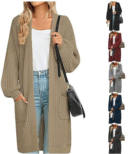 Strickjacke Schwarz Damen Strickjacke Damen Lang Schwarz Schwarze Strickjacke Damen Strickmantel Damen Damen Cardigan Lang Long Cardigan Damen Strickweste Strickweste Damen Lang(Khaki,XXL)