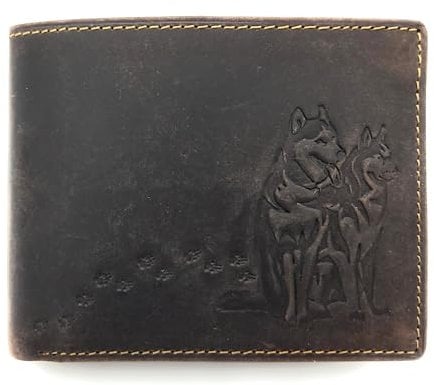 Lemasi echt Leder Geldbörse Portemonnaie Huskies Husky Hunde mit RFID NFC Schutz (Husky Dunkelbraun quer)