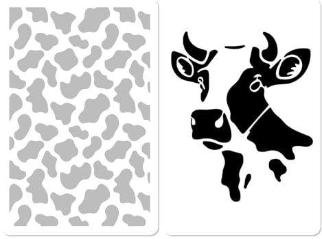 GORGECRAFT 2Stk 20 x 30cm Kuhfell-Druckschablonen Kunststoff Bauernhof Kuh Tier Schablone Bauernhof Haus Wiederverwendbare Vorlagen Schablone Zeichnung Für DIY Handwerk Malerei Wand Heimdekoration