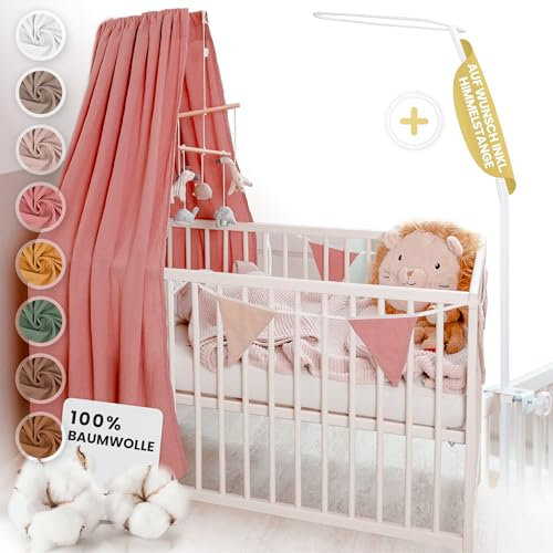 lilimaus Betthimmel Babybett [in 12 Farben] Himmel Babybett aus 100% Baumwolle Musselin - Betthimmel Mädchen & Jungen - Himmelbett Vorhänge als Kinderzimmer & Babyzimmer Deko - Baby Bett Vorhang