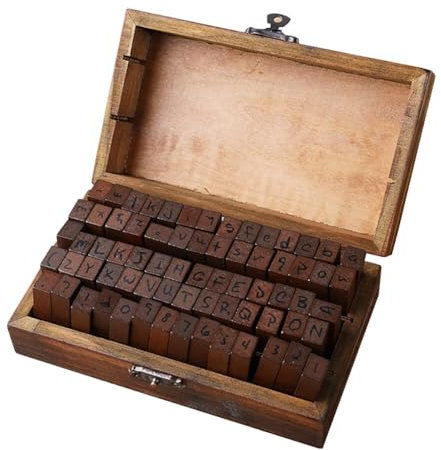 BYNYXI 70-teilig Alphabet Buchstaben Stempel, Vintage Holz Alphabet Buchstaben Briefmarken Symbol und Zahlen Stempel Wortsiegel Stempel Set mit Holzkiste Holzstempel Set für Karten, Stempeln, Basteln