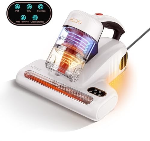 JIGOO Aspiratore acaro con indicatore LED, 500 W aspirapolvere per materassi con luce UV e sensore acaro della polvere