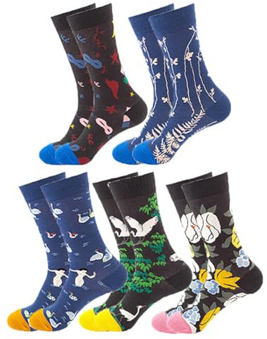 yeeplant Lässige Crew-Socken, Baumwolle, 5 Paar, lustig, albern, gemustert, Neuheit, dekorativ, lustige Socken, Wandersocken, Freizeitsocken, siehe abbildung, One size