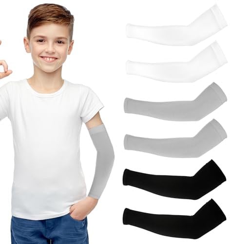 3 Paar Sport Armstulpen Kinder,Atmungsaktiv Armstulpen Sommer,Anti-UV Kompressions Armstulpe,Unisex Arm Sleeve Gaming,für Jungen Mädchen Volleyball Basketball Armschoner