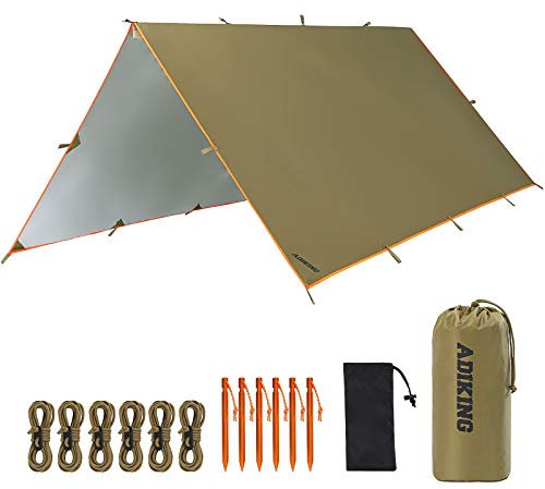 FREE SOLDIER & ADIKING Tarp Wasserdicht 3x3,2m Tarp Ultraleicht Zeltplanen UV Schutz Camping Sonnensegel Zelt Freien Große Tarp für Camping, Wandern, Outdoor-Aktivitäten (Braun, Silver Coating)