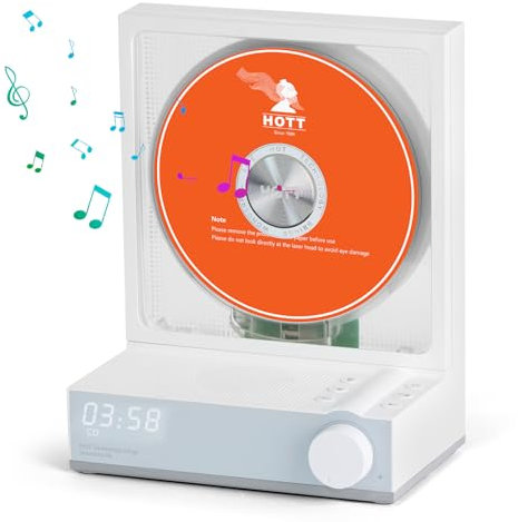 CD Player Portable, Bluetooth 5.3 Desktop CD Player with Colorful Lights Portable Desktop Music Player with Speakers, Support USB Flash, TF Card, Transcription, Timer, LED Screen for Home (White)
