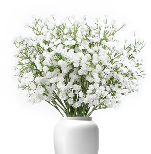 Roosea Lot de 6 gypsophiles artificielles blanches pour haleine de bébé - Fleurs artificielles d'haleine de bébé - Fleurs artificielles pour mariage, maison, bouquet à faire soi-même, décoration de