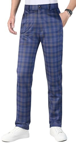 Oralidera Homme Pantalon Tartan de Golf Pantalon à Carreaux pour Homme Pantalon d'affaires Pantalon de Loisirs à Carreaux, Bleu, 34