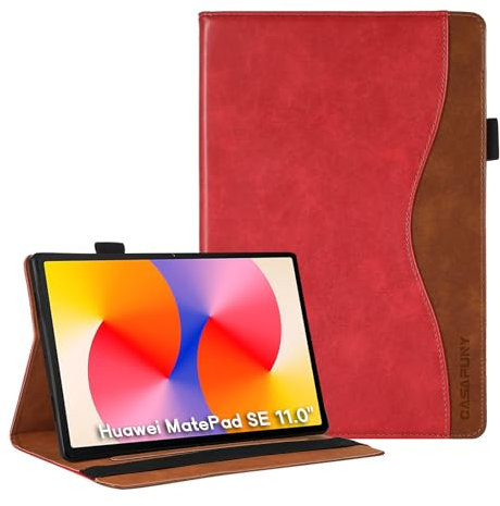 CASAFUNY Custodia Cover Compatibile con Huawei MatePad SE 11 Pollici 2024 Custodia Protettiva Case in Pelle PU con Auto Sveglia/Sonno per Huawei MatePad SE 11 2024, Rosso