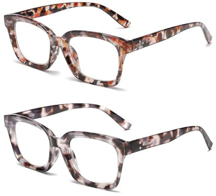 Hubeye 2er-Pack Lesebrille Damen und Herren übergroße Quadratische Rahmen mit Federscharnier Komfortabel Lesehilfe Blaue Licht Blockieren Brille 2.50