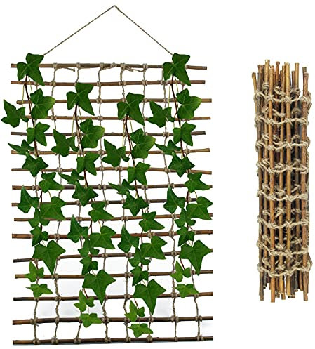 Rankhilfe aus Weide für Kletterpflanzen 75x200 cm | Rankgitter mit Juteschnur aus Holz, Gartenstütze für Pflanzenwachstum und Dekoration, Ranknetz Pflanzennetz Rankleiter