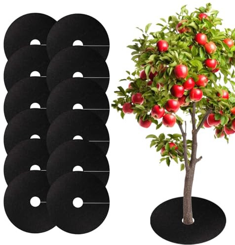 Baummulchring – 12 Baumschutzmatten | Vlies-Baumwurzelschutz | atmungsaktive Baumringe für Landschaftsbau | Mulchringe | abbaubare Gartenpflanzenabdeckungen zur Kontrolle des Graswachstums