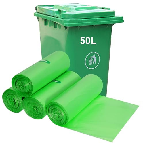 KOMABLEN 60 Sac Poubelle 50l, 4 Rouleaux Biodégradables Sac Amidon de Maïs, Résistant Sacs Poubelle Compostable, Vert Sacs Poubelle pour Salon, Aliments, Salle de Bain, Ménages(80x90cm)