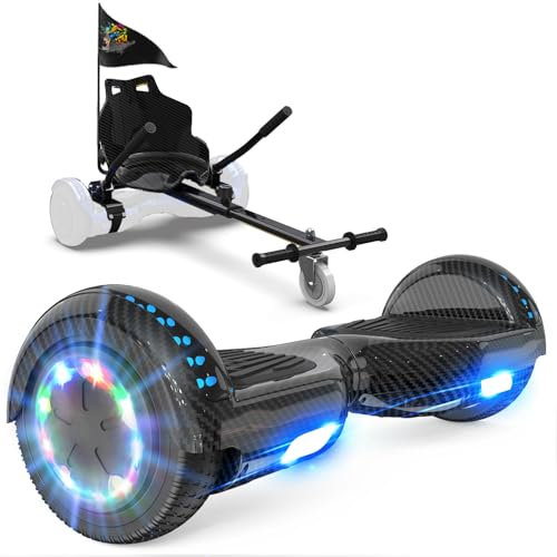 GeekMe Hoverboards mit Sitz, Hoverboards Hoverkart,Hoverboards Go-Kart mit Bluetooth-Lautsprecher LED-Leuchten, Geschenk für Kinder Jugendliche Erwachsen