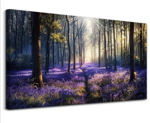 hyidecorart Lila Lavendel Wandbilder Wohnzimmer 50x100 cm, Leinwand Bild Natur Wald Landschaft, Modern Wanddeko Aesthetic Schlafzimmer Badezimmer Büro Zimmer Esszimmer Flur Küche