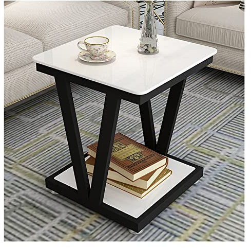 Table d'appoint Table basse d'appoint en verre trempé, table de bistro en verre for extérieur, jardin, pelouse, balcon, piscine, table carrée avec cadre en métal, table d'appoint avec rangement Bout d