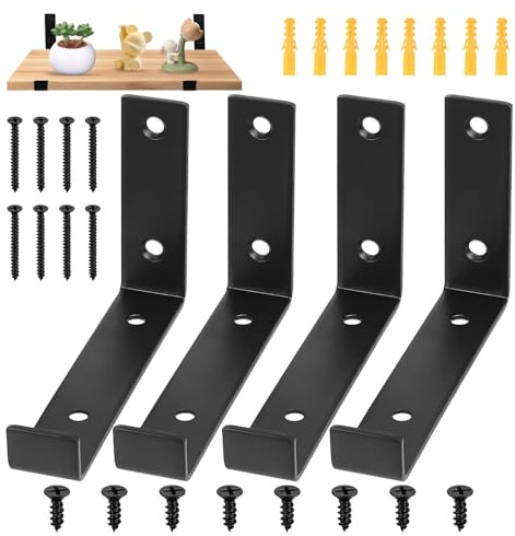 4 Pcs Scaffold Board Shelf Brackets Heavy Duty Shelf Brackets for Shelving Brackets, Black Industrial Rustic Shelf Brackets, Metal Wall Brackets with Lips for Scaffold Boards(142 mm/5.6 inch) (142MM)