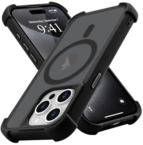 Micoden Magnetic Case for iPhone 15 Pro Max,Compatible with Magsafe,4 Corner Reinforced Protection Airbag Drop Protective Phone Case,Anti-Fingerprint Translucent Matte,Slim Shockproof Cover-Black