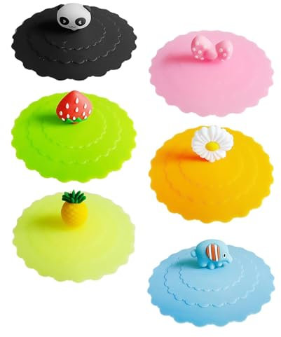 Silicone Cup Covers,6 PCS Silicone Lids Covers Reusable Anti-dust Cups Lids Cute Animal Shape Creative Leak-Proof Cup Lid for Mug Coffee Beer Mug Drink Glass Cups Cover