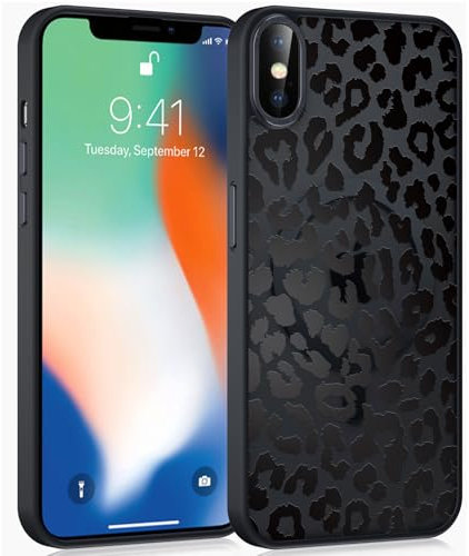 Coiwxmoi Magnetische Handyhülle für iPhone X/iPhone XS 5,8 Hülle, Kompatibel mit MagSafe, Aesthetic Leopard Muster Transluzente Mädchen Case, Matte PC Dünn TPU Bumper Stoßfest Schutzhülle -Schwarz 02
