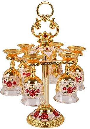 Jwthee Kelchkelch, Retro-Trinkgläser, Metallgläser, Trinkweinbecher, Glaskelche, Glaswaren, dekorative Kelche, 6er-Set (Goldweiß)