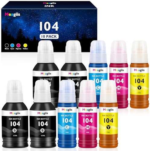 Meagiis Tinte kompatibel für Epson für 104 103 102 Tinte für Epson EcoTank ET-2820 ET-2810 ET-2870 ET-2710 ET-2711 ET-2712 ET-2714 ET-2715 ET-2720 ET-4700 ET-4800(4 Schwarz, 2 Cyan, 2 Magenta, 2 Gelb)