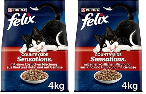 FELIX Countryside Sensations Katzenfutter trocken, mit Rind und Huhn, 2er Pack (1 x 4kg)