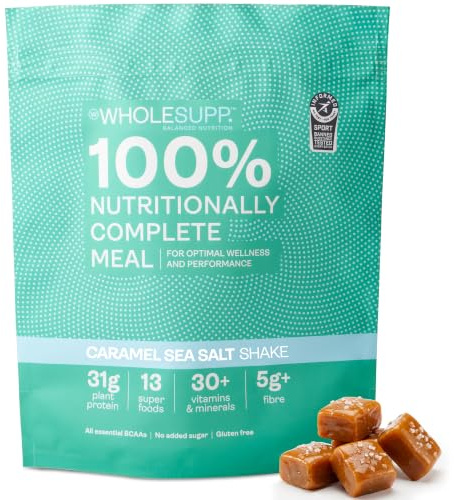Whole Supp Vegan Meal Replacement Shake Caramel Sea Salt, 31g Plant Protein | 15 complete meals, 30+ vitamins & minerals, 13 superfoods, High fibre, Gluten-free, Soya-free