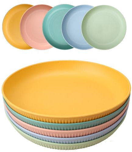 HQCM 5 platos reutilizables para camping, 23 cm, grandes y compactos, de plástico duro, platos profundos, irrompibles, aptos para microondas, aptos para lavavajillas, para fiestas, hogar, viajes