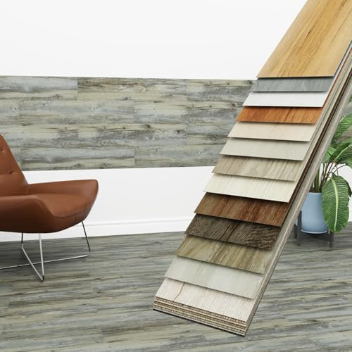 HEXIM Vinyldielen 5m² selbstklebend PVC Wandverkleidung dunkler Bodenbelag Holzoptik 91x15cm Paneele für Wand & Boden Holzdielen grau (36 Dielen Weatherd Grey Oak - 3401-1)