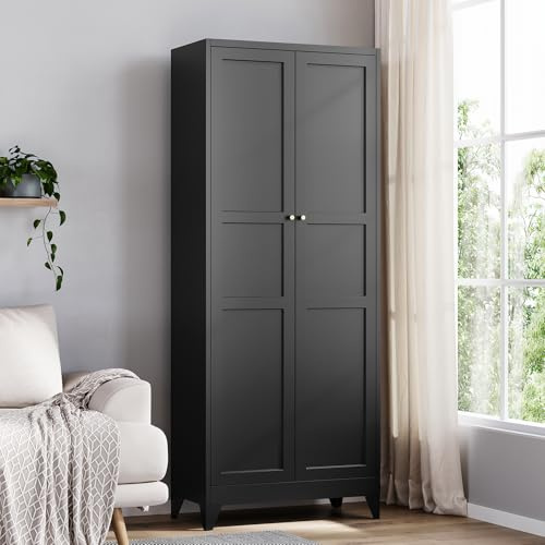 Black Tall Pantry Cabinet Kitchen Metal Garage Storage Cabinet Cupboard 75