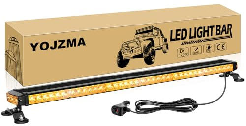 YOJZMA 38 Pouces Barre Feux Strobe d'Urgence de Toit, Ambre | 78 LED signalisation sécurité, Base magnétique robuste, câble 3,6 m, prise allume-cigare, pour chasse-neige et camion