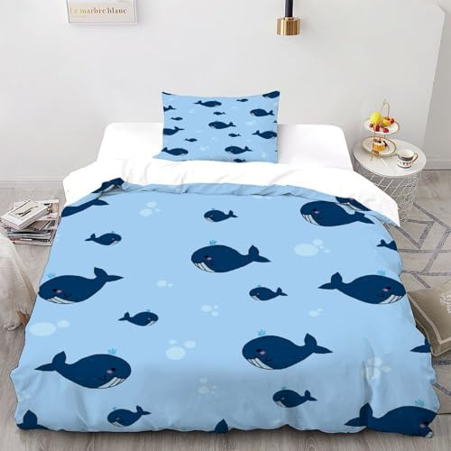 XIKMLSID Wal Bettwäsche 2-Stück-Set,Mikrofaser,3D niedliche Tiere Kissenbezug Mit Reißverschluss,100% Baumwolle Für Erwachsene Und Kinder Geeignet Single（135x200cm）