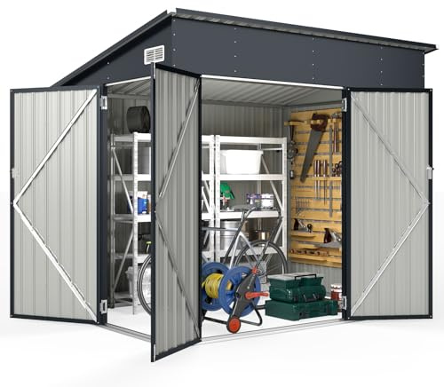 COSTWAY Abri de Jardin en Métal 7 m³, Cabane Jardin Exterieur en Acier Galvanisé 3,6 ㎡ avec Loquet, Porte avec Serrure et Clé, Toit en Pente, 4 Gants, 2 Trous d’Aérations, Abri Exterieur
