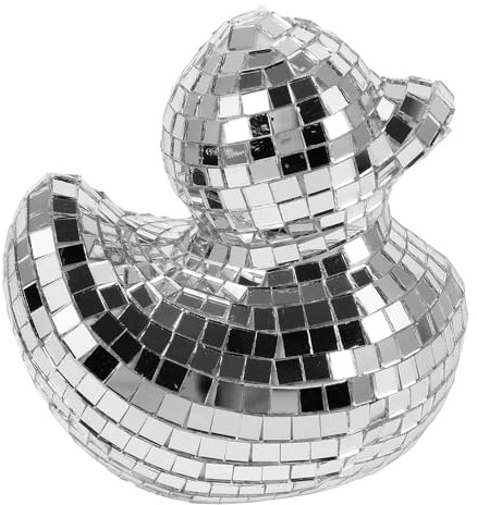 BEBEMOKO Mirror Ball Ornament Silver Duck Shaped Reflective Mirror Disco Ball Decoration for Party Table Centerpiece Home Decor