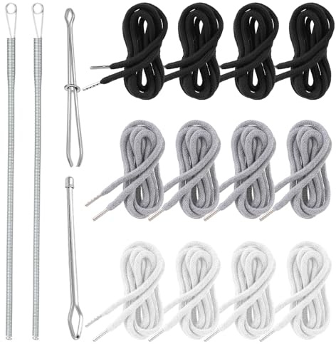 12 Stück Kordel für Jogginghose, Kordelenden Ersatz 150 cm, Ersatz-Kordel | mit Einfädelhilfe, mit Metallenden, Universal Baumwolle, Kordelzug, für Hoodie, Sporthosen, Jacken, Taschen, Vorhänge