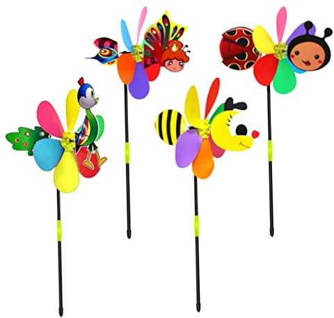 Garten Windmühle Dekor Kunststoff Tier Windrad Kind Windrad Spielzeug für Garten Hof Dekoration 4PCS|Wind Spinner