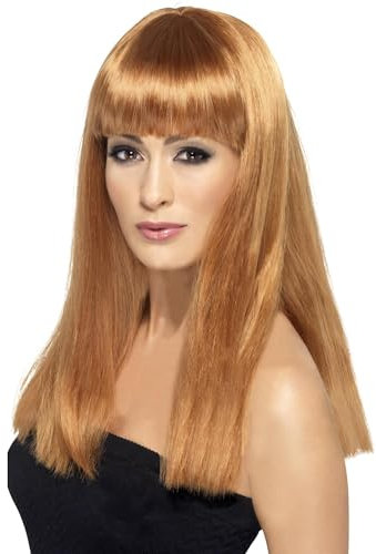 Smiffys Glamourama Perücke, Kastanienbraun, Lang, Glatt mit Pony Halloween