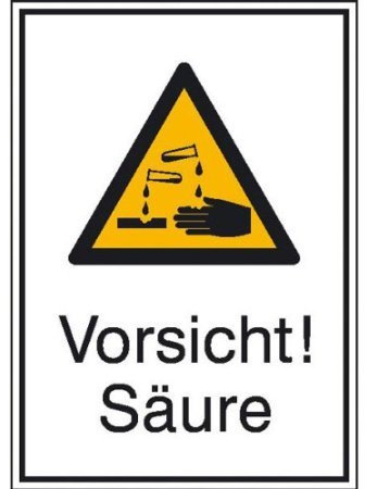 Indigos UG Aufkleber Vorsicht! Säure Warnschild - 13,1x18,5 cm - selbstklebender Sicherheits Aufkleber für Tür oder Wand - Warnschild für Gebäude, Hotel, Büro, Firma, Haus, Praxis