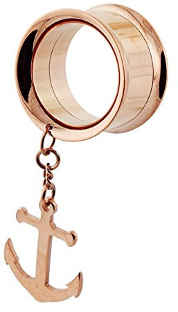 Monster Piercing 316L Chirurgenstahl Double Flared Tunnel | mit Anker Anhänger | Ohr Plug Tunnel Piercing Fleischtunnel | Durchmesser: 6MM bis 16MM | Rose Gold