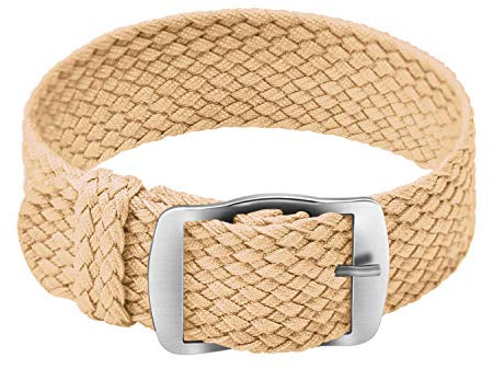 ULLCHRO Unisex Perlon Nylon Armband mit Edelstahl Silberne Schnalle 20mm Beige