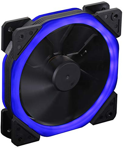 CiT Halo PC Gaming Cooling Fan 120mm, Dual-Ring, 22 pcs Blue LED, Hydro Bearing, 9 Blade Fan, 3pin and 4pin Molex Connectors, For An Improved Cooling Performance | Black, HALOBLUE