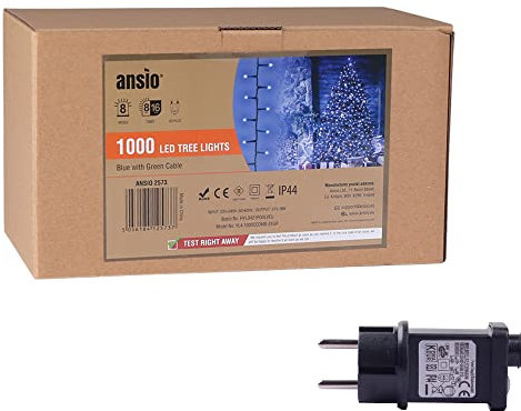 ANSIO® Lichterkette außen Innen 25m 1000 LED Büschellichterkette Cluster Weihnachtsbaum Lichtketten Strom Für Weihnachten, Balkon, Weihnachtsdekoration | Blau Weihnachtsbeleuchtung |Grünes Kabel