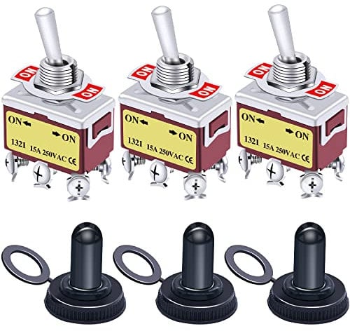 Taiss / 3 Stücke Kippschalter Generisches Hochleistungs 20A 125V EIN/EIN 6 Terminals 2 Position DPDT Wippschalter + 3 Stücke wasserdichte Abdeckung KN3C-202