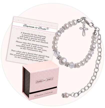 Pulsera de plata de ley con perlas cultivadas para bautismo de bebé o de bebé a novia, Bautismo-Girl