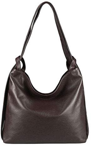 ITALYSHOP24.COM OBC Damen Tasche Rucksack 2 in 1 Umhängetasche Schultertasche Umhängetasche Daypack Leder Rucksacktasche Shopper Backpack Freizeitrucksack (Dunkelbraun (echtes Leder))